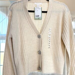 NWT H&M Cream Jewel Button Cardigan Sweater